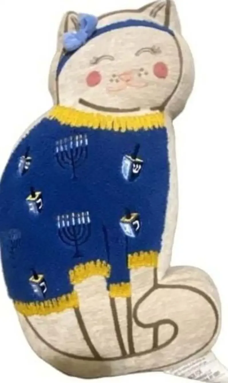 Hanukkah Cat Sitting Pillow Plush Stuffed Animal Menorah Sweater